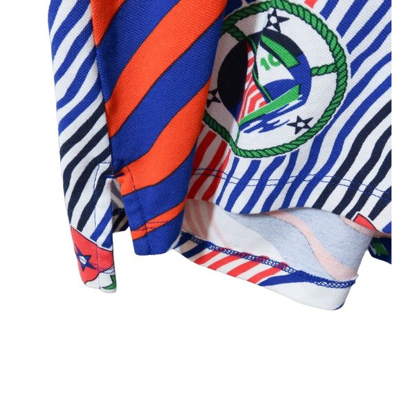 LAUREN RALPH LAUREN Size 2X Nautical Anchor Flag Print Polo Shirt Blue Orange - Picture 4 of 6